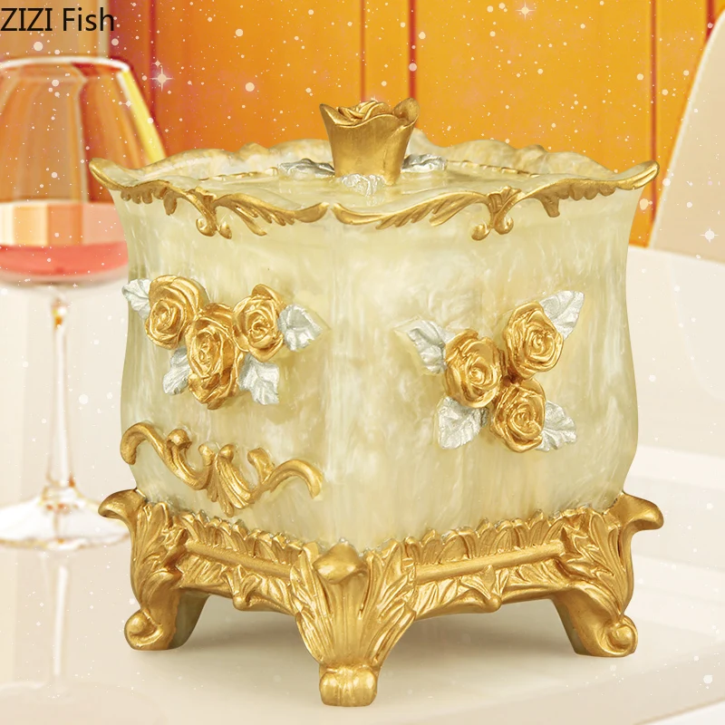 European Style Emboss Resin Toothpick Box Cotton Swab Box Home Desktop Toothpick and Cotton Swab Storage Supplies