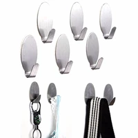6pcs stick on silver hook strong self adhesive sticky coat hat metal hanger home bathroom kitchen stainless steel holder