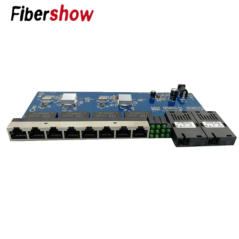 Гигабитный Ethernet-коммутатор волоконно-оптический медиа конвертер pcba 8 RJ45 UTP 2 волоконный порт 10/100/1000 M печатной платы