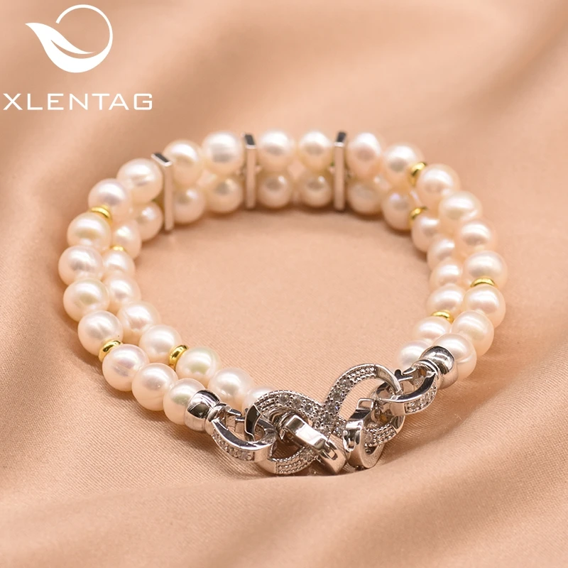 XlentAg натуральный пресноводный жемчуг браслеты для женщин зеленый циркон