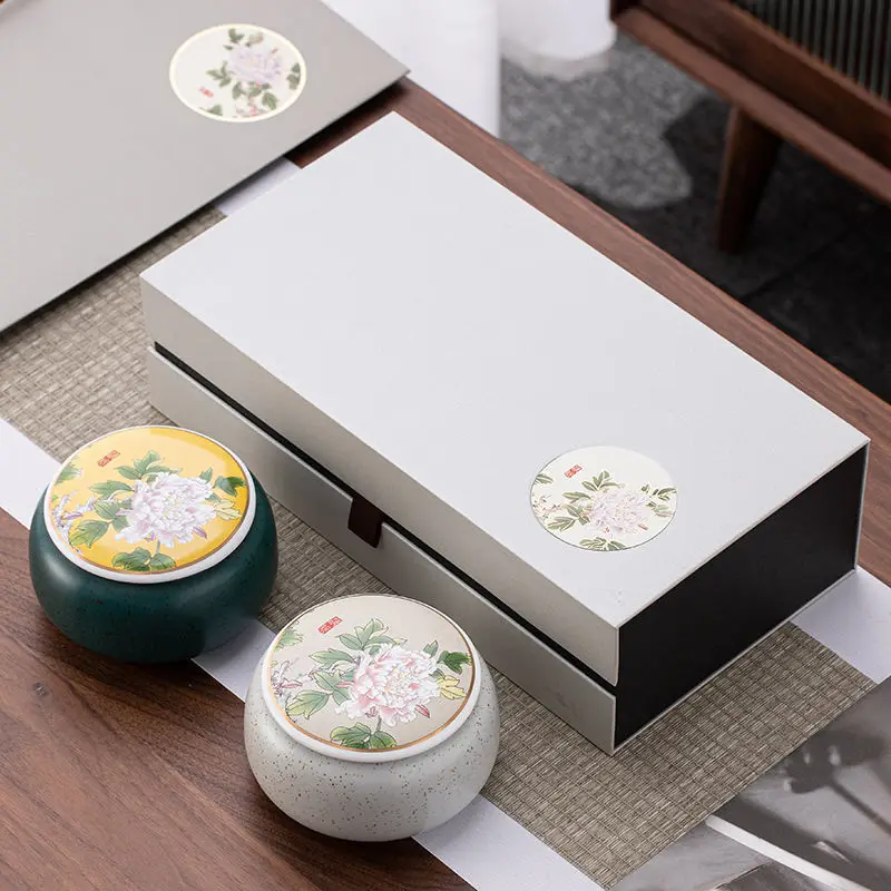 

Ceramic Tea Caddy Large Travel Tea Packaging Box Creative Spices Candy Storage Jar Porcelain Food Container Exquisite Gift Box