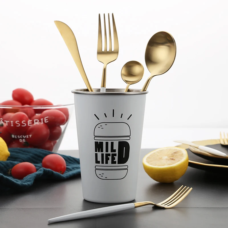 

White Gold Cutlery Set Western 18/10 Stainless Steel Tableware Home Spoon Fork Knife Chopsticks Kit Dinnerware Sets tableware