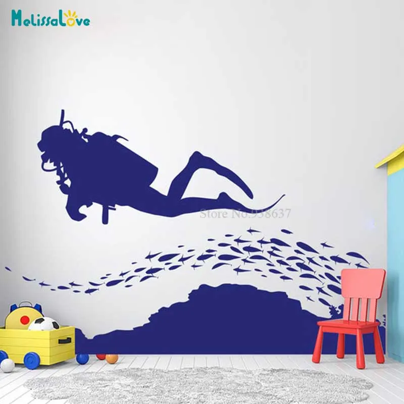 Дайвинг виниловый стикер наклейка Diver морской рыбы Настенная Home игровая комната
