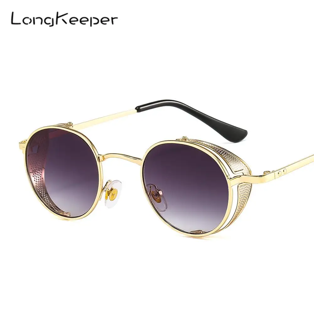 

LongKeeper Steampunk Sunglasses Men Women Metal Frame Vintage Round Sun Glasses For Male Retro Punk Glasses UV400 Oculos de sol