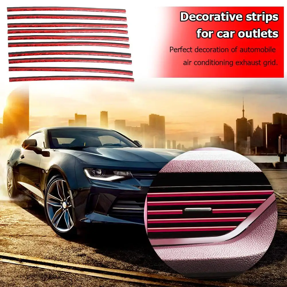 

10PCS Red ABS+Plating Material Car Styling Air Outlet A/C Vent Grille Decoration Strips Universal 195*8*5mm/7.68*0.31*0.20"