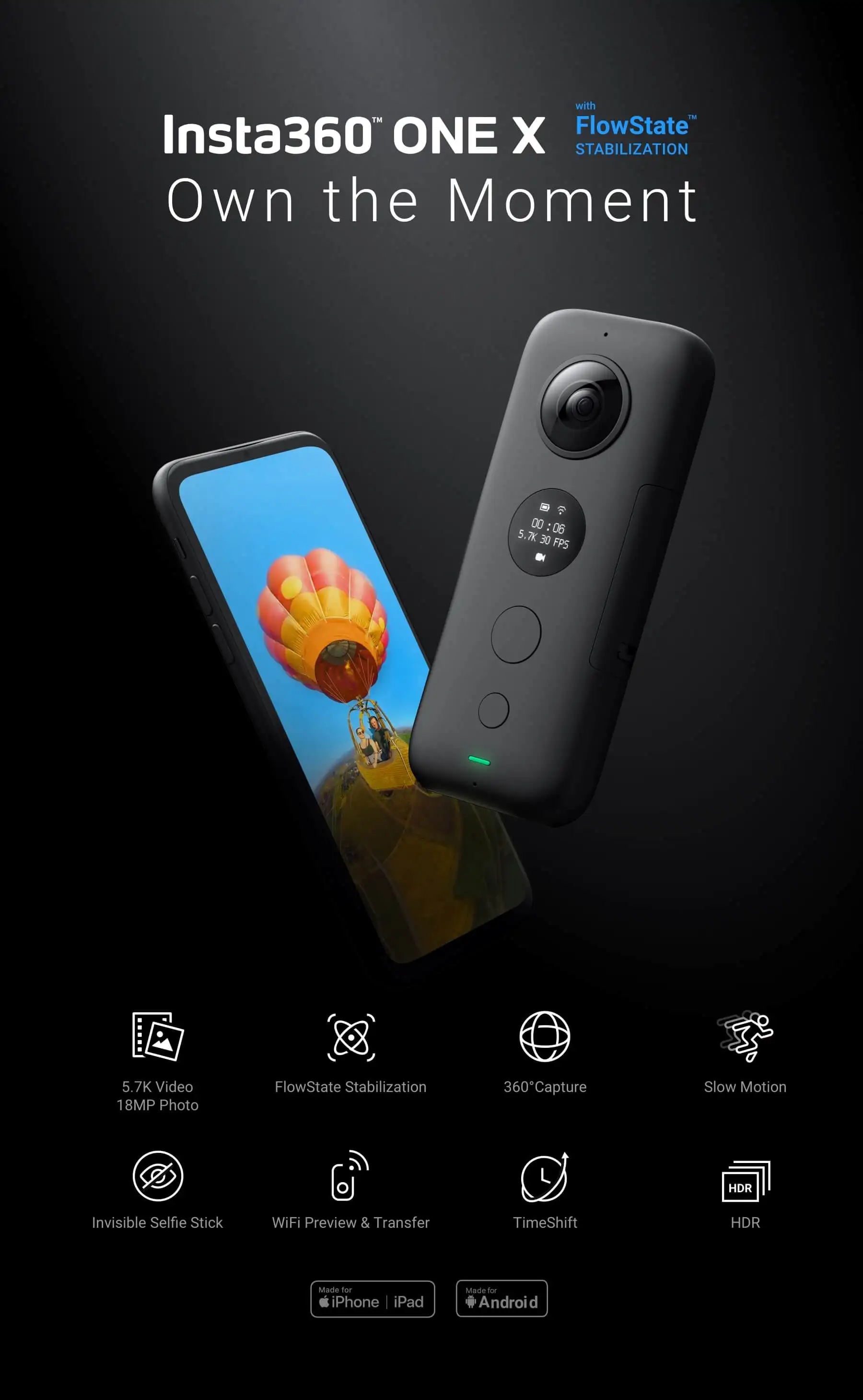 Insta360 One X Спортивная Экшн-камера 5,7 K видео 18MP Insta 360 ONE X селфи-палка Bullet Time Venture чехол