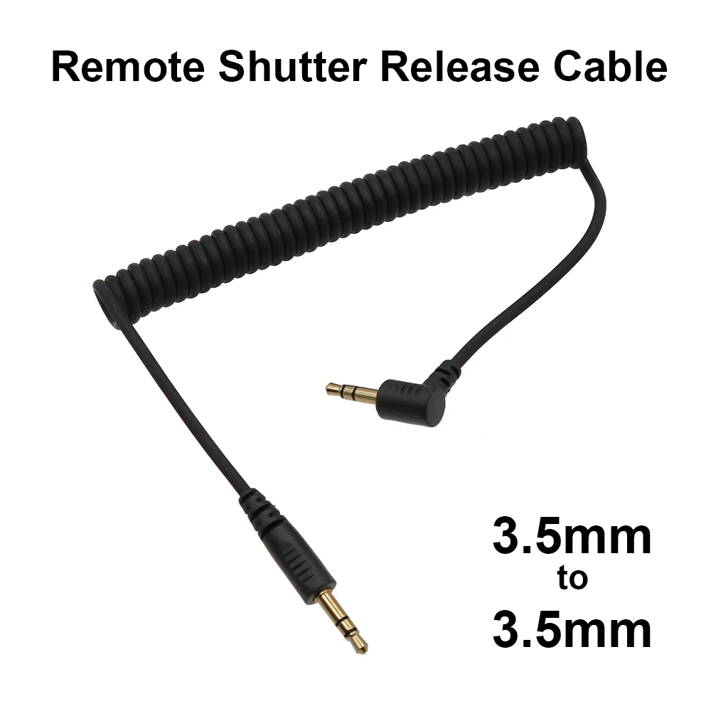 

3.5mm-3.5mm 90 Degree plug to Straight plug Spring Cable Remote Shutter Release Cable for camera with 3.5mm interface 1.5M