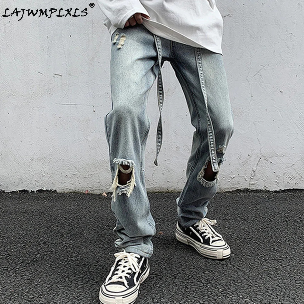 

Slim Fit Jeans for Mens Streetwear Korean Designer Regular Distressed Denim Slim Homme Pants Hip Hop Hole Jeans Trousers