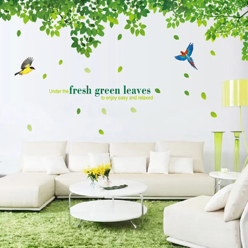 Giant Tree Green Leaves Large Branch Wall Decals Removable PVC Stickers for Living Room Bedroom Bedside Decoration Murals | Дом и сад