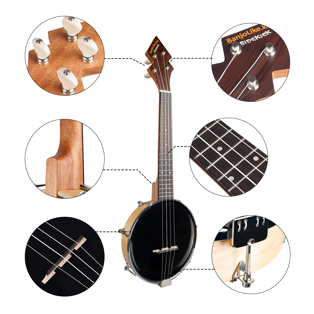 26 Inch Banjo Banjolele Ukulele 4-String Vintage-Plated with Carrying Bag Electronic Tuner | Спорт и развлечения