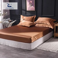 liv esthete 1pcs fitted sheet satin silk luxury mattress cover coffee bed sheet elastic band solid color adult rubber band sheet