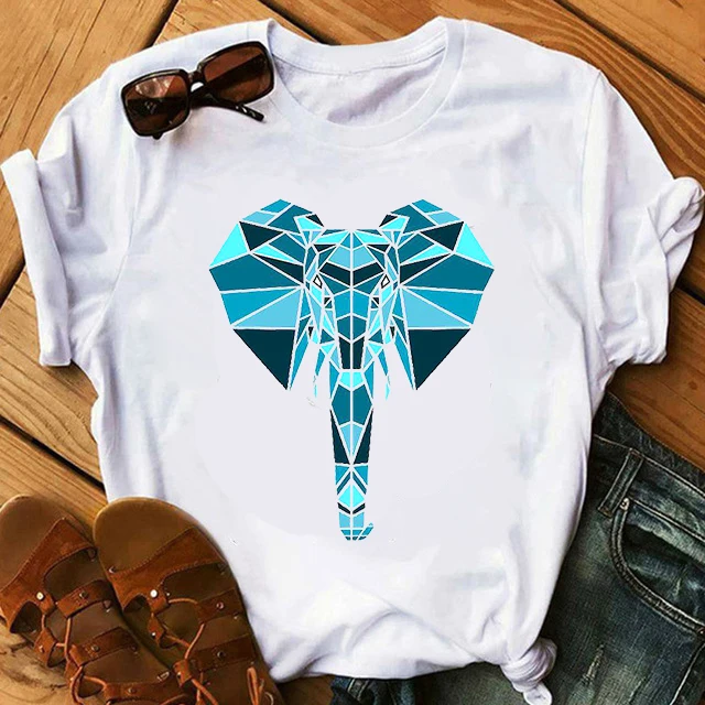 

Colorful Elephant art Print T Shirt Women Casual Short Sleeve O Neck Tee Tops Girl 90s Harajuku Womens Graphic Female Tee Tshirt