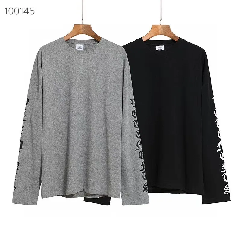 

VETEMENTS T-shirts Men Women Grey Gothic Font Long Sleeve T-Shirt High Quality VTM Tops Logo Printed Embroidered Tee