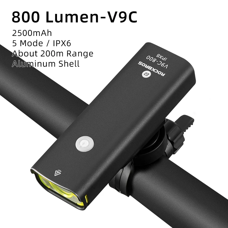 ROCKBROS велосипедный USB Перезаряжаемый светильник 700 люмен MTB велосипедный светильник внешний аккумулятор вспышка светильник водонепроницаемый Аксессуары для велосипеда 5 режимов - Цвет: V9-C800BK