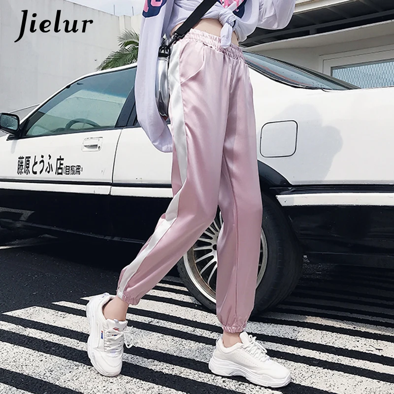 Jielur Autumn Harajuku BF Trousers for Women Loose S-XXL Fashion Candy Color Streetwear Spliced Side Stripe Harem Pants Female | Женская