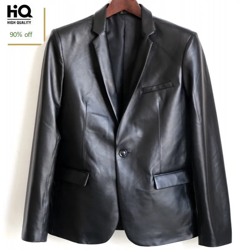 Итальянский дизайн Мужской рабочий Блейзер элегантный натуральная кожа