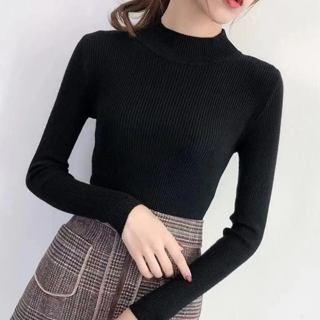 Женский Однотонный свитер-водолазка 10 цветов зимний элегантный джемпер с