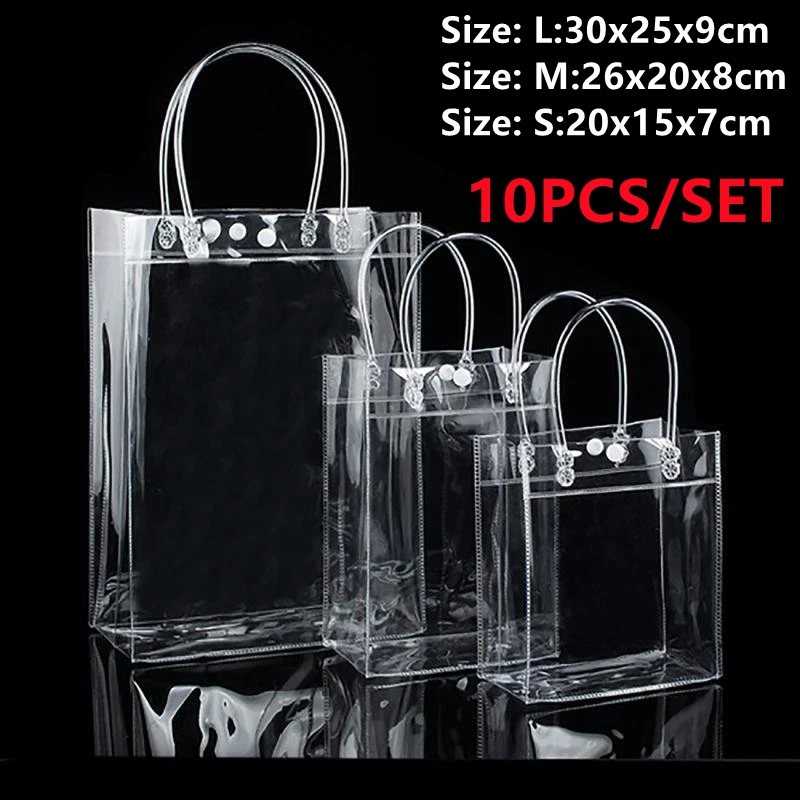 10Pcs/set Clear Tote Waterproof Bag  Environmentally Travel Storage Bag Wedding Candy Gift Bag Cosmetic Bag Shopping Bag