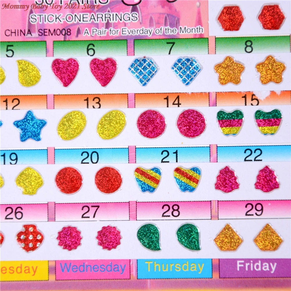 Pegatinas bonitas de pendiente DIY para ni&ntilde;os, juguetes de pegatinas de cristal de recompensa de dibujos animados, 1 hoja = 60 uds.-1