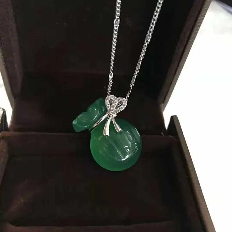 Кулон из натурального нефрита Серебряное ожерелье 925 пробы зеленый агат |