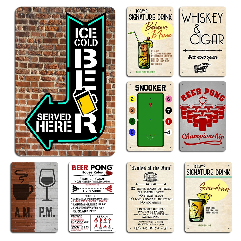 

BEER PONG House Rules Beer Signs Billiard room Bar Pub Cafe Wall Decor Retro Metal Tin Sign Crafts Decor Plate License Plaques