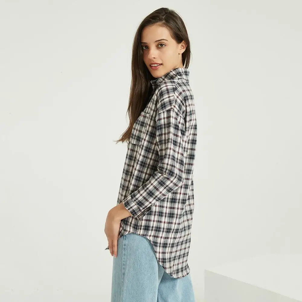 Wixra Женская стильная клетчатая блузка Повседневная рубашка с длинным рукавом и