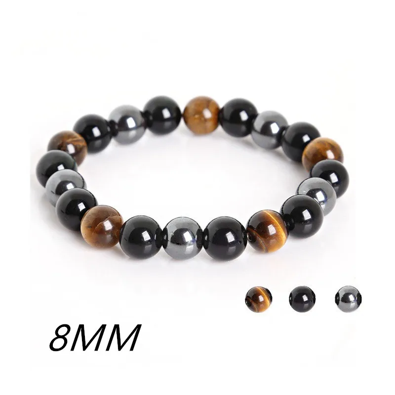 Браслет 10 мм из тигрового глаза гематита и черного обсидиана мужской браслет