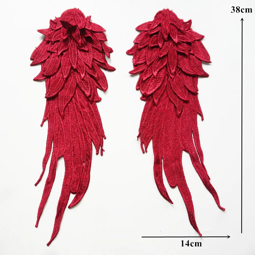 2 шт. винно-красная вышивка ангел аппликация в виде крыла Шитье Цветок Воротник