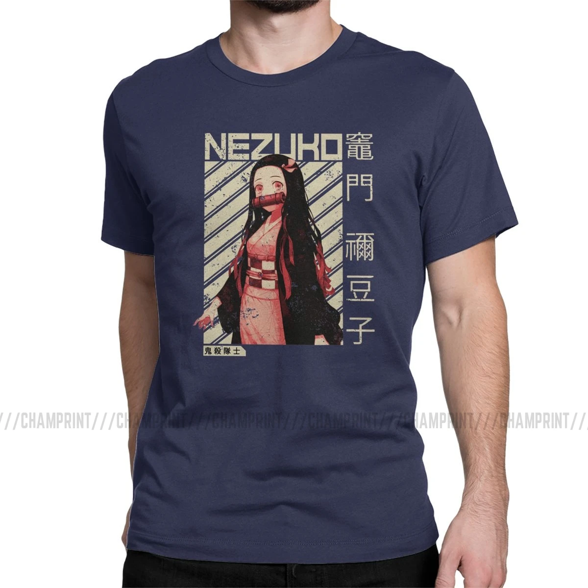 Demon Slayer Nezuko Kimetsu No Yaiba аниме футболка для мужчин креативная хлопковая футболка футболки с коротким рукавом топы с принтом - Цвет: Тёмно-синий