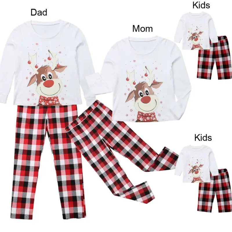 Family Matching Christmas Pajamas Set Womens Mens Kids Xmas Sleepwear Nightwear Mom Dad Children Antlers Print Home Clothes | Мать и
