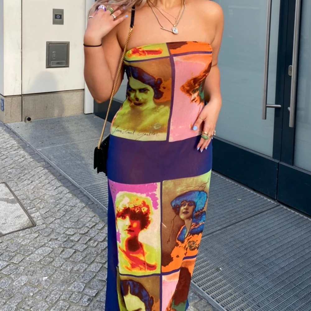 

Женское винтажное облегающее платье, длинное облегающее платье без бретелек, с открытой спиной и открытыми плечами, с принтом и рисунком