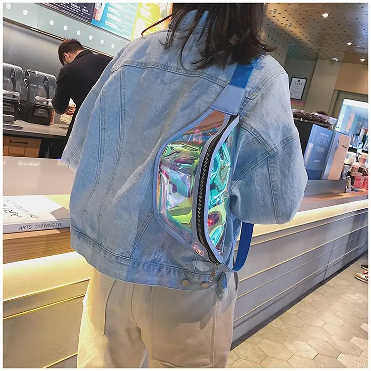 2019 new JIULIN high-quality laser transparent wild fashion sports casual pockets chest bag Ladies' small | Багаж и сумки