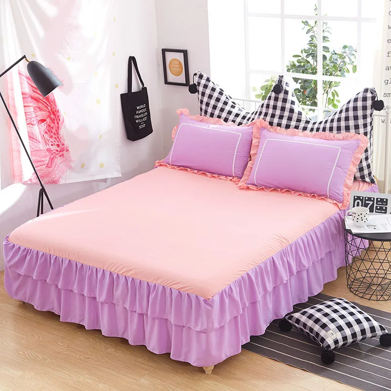 Printed Sanding Bed Cover Single Piece Korean Version of the Skirt Active Solid Color Bedding Accessories | Дом и сад