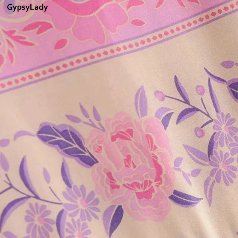 

GypsyLady Pink Floral Print Women Dress Autumn Long Sleeve Boho Maxi Dresses Long Hippie Ethnic Lace Tie Up Girls Holiday Dress