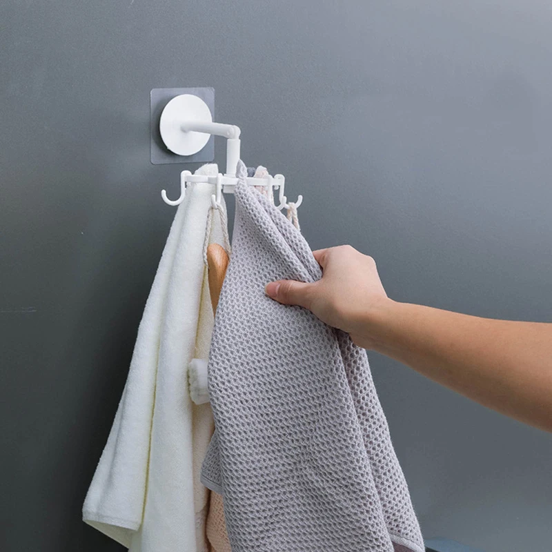 

Perforation-free Wall Hanging Stainless Steel 360-degree Rotating Bathroom Kitchen Home Hooks Accessories 6-claw Storage Racks