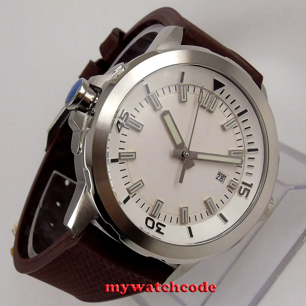 45 мм CORGUET белый циферблат Дата две короны автоматическое движение автоматические