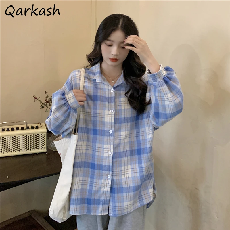 

Plaid Shirts Women Spring Elegant Students Casual Tops All-match Lovely Stylish Classic Newest Streetwear Simple Design Vintage