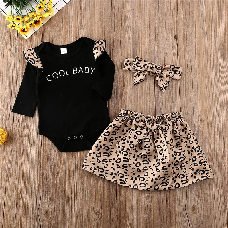 

3Pcs Toddler Baby Girls Clothes Long Sleeve Letter Long Sleeve Ruffle Bodysuit Romper Bowknot Skirt Headwear Princess Dress 2020