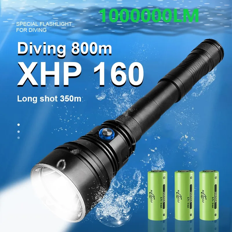 Самый мощный подводный светодиодный фонарик XHP160 для дайвинга 18650 или 26650