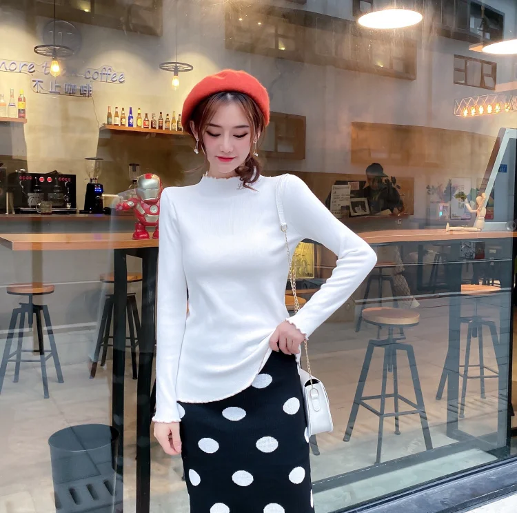 

Spring Women Casual Long Sleeve Flat Knitted Turtleneck Pullovers One Free Cotton Acrylic Holiday Daily Wear Sweater 5748