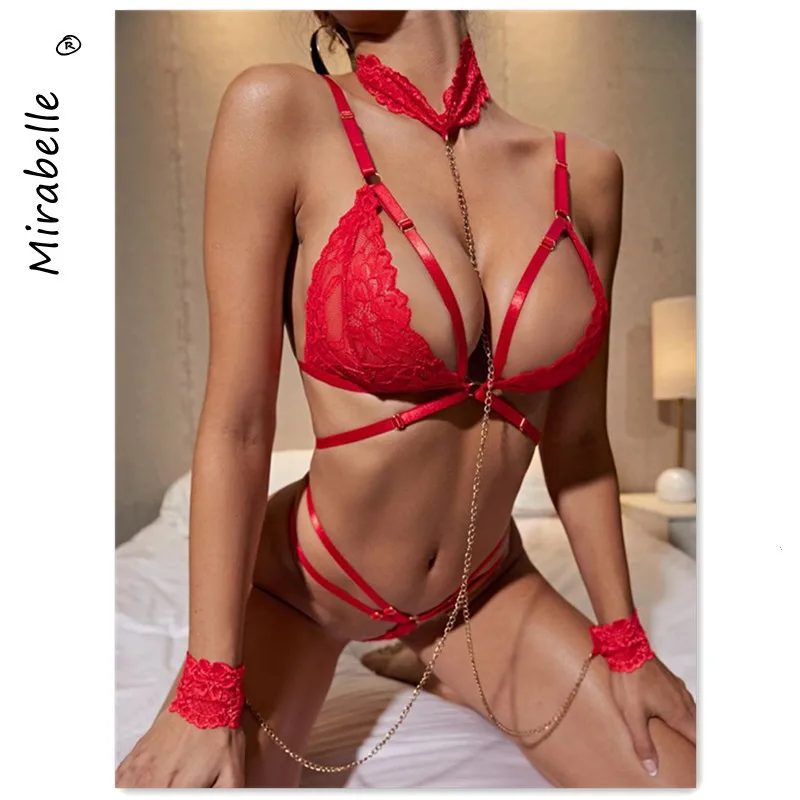 

Красное Эротическое нижнее белье MIRABELLE, горячие экзотические костюмы, Ажурные кружевные бюстгальтеры, сексуальный костюм с бретелькой чере...