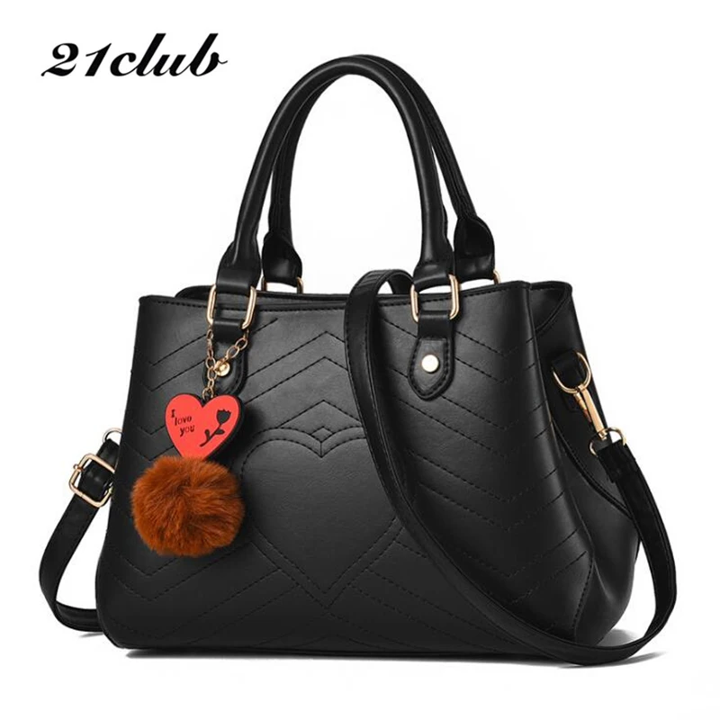21CLUB Brand Fashion Hairball Strap Simple Women's Totes Shopping Party Wroking Purse Casual Women Messenger Bags Handbags | Багаж и