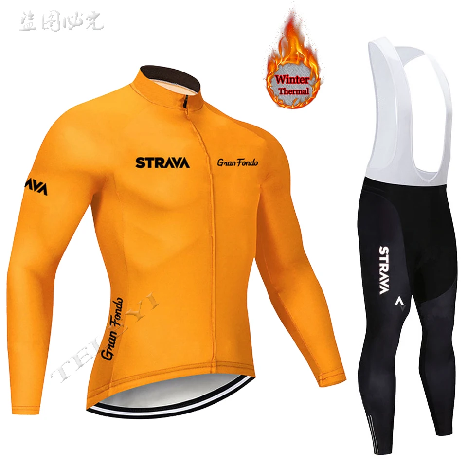 Горячая strava зима термальный флис Велоспорт Джерси кофты с длинным рукавом Велоспорт комбинезон велосипедный набор велосипедная одежда - Цвет: 11