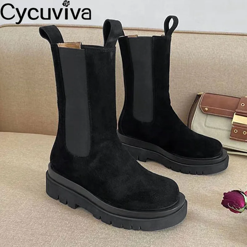 Женские ботинки челси из натуральной кожи с высоким берцем до середины