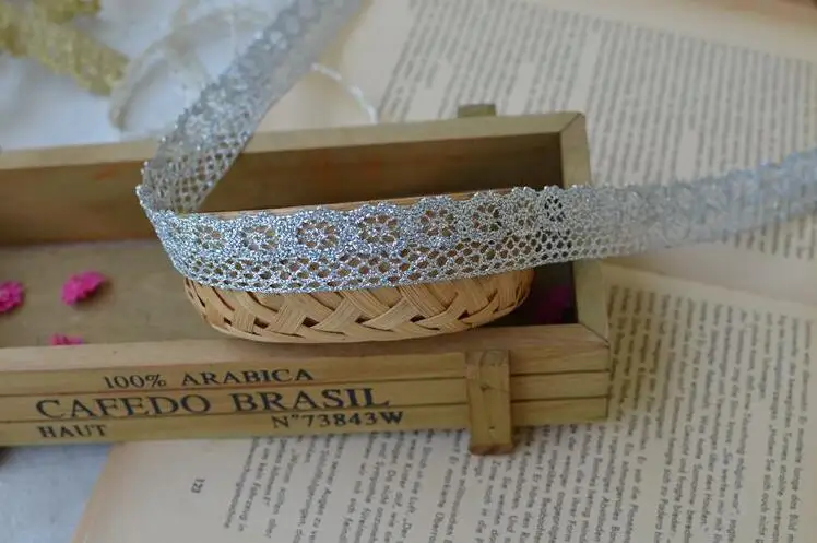 Кружевная лента для рукоделия серебристая 10 метров свадебной вечеринки