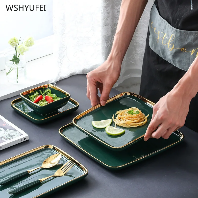 Роскошная керамическая посуда Малахит зеленый Новый светильник креативная