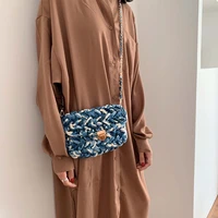 high quailty woven knitting strip handbag women flaps messenger bag fashion multi color cotton woven womens shoulder bag