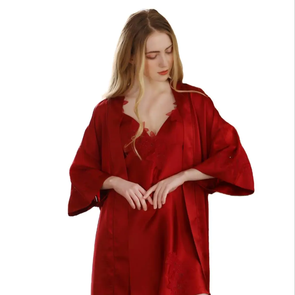 

Новинка весна-лето 2021 высококачественные женские пижамы из 100% шелка тутового шелка на бретельках из двух частей для домашнего обслуживания