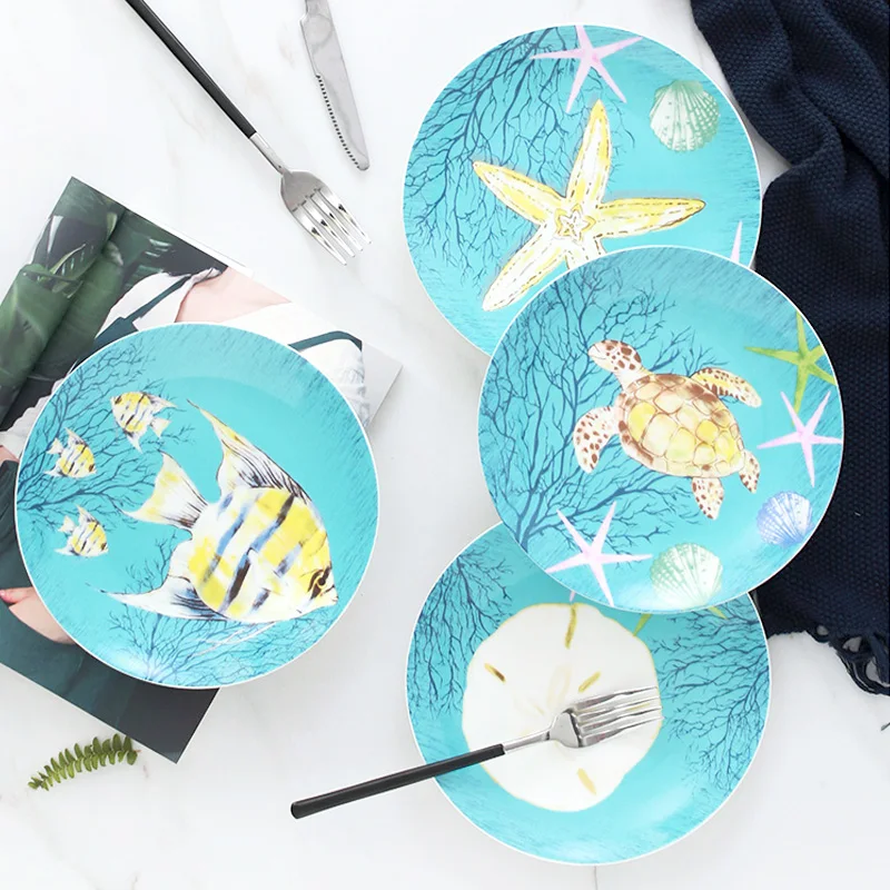 

Dishes Home Steak Western Food Dishes Ceramic Tableware Cute Children's Creative Cartoon Round Dishes Fruit Dishes