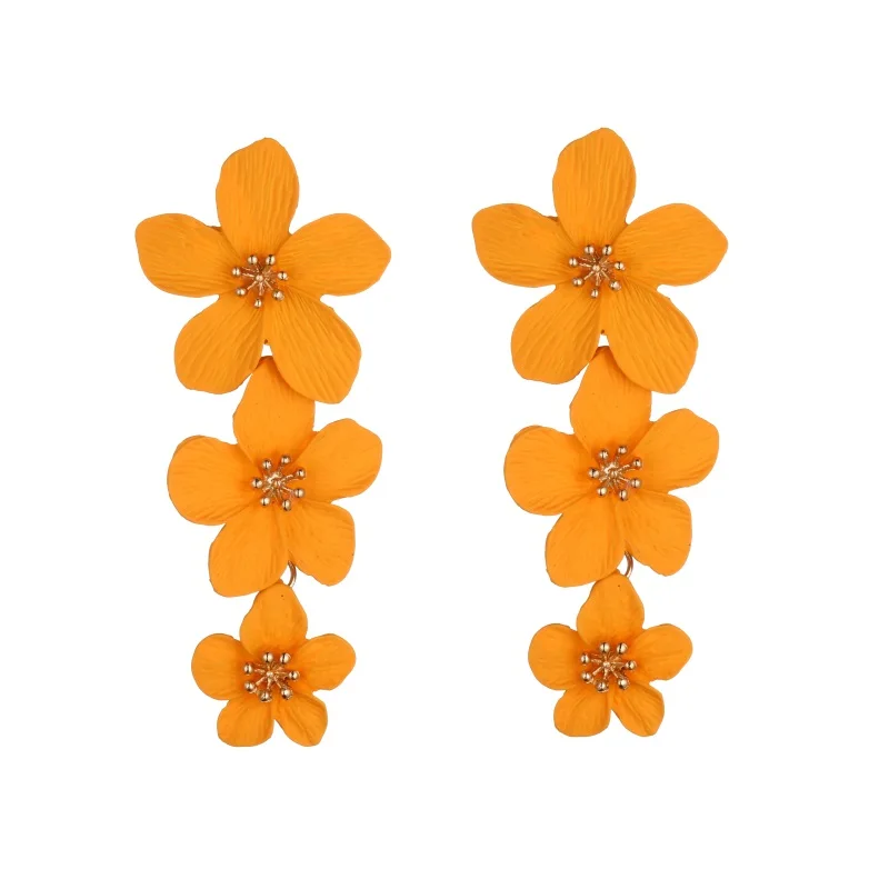 yellow Красные цветочные серьги для женщин, корейские летние серьги, металлические серьги с большими желтыми розовыми цветами, модные ювелирные украшения aretes - Окраска металла: yellow